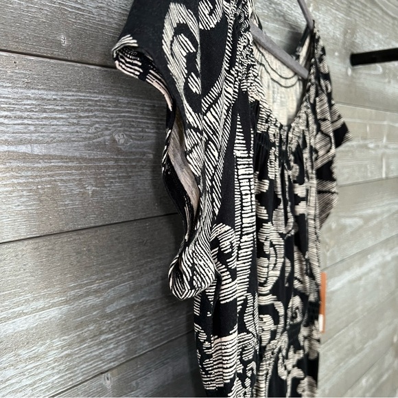 Sonoma | Black Beige Patterned Short Sleeve Midi Dress Size L - Picture 4 of 10